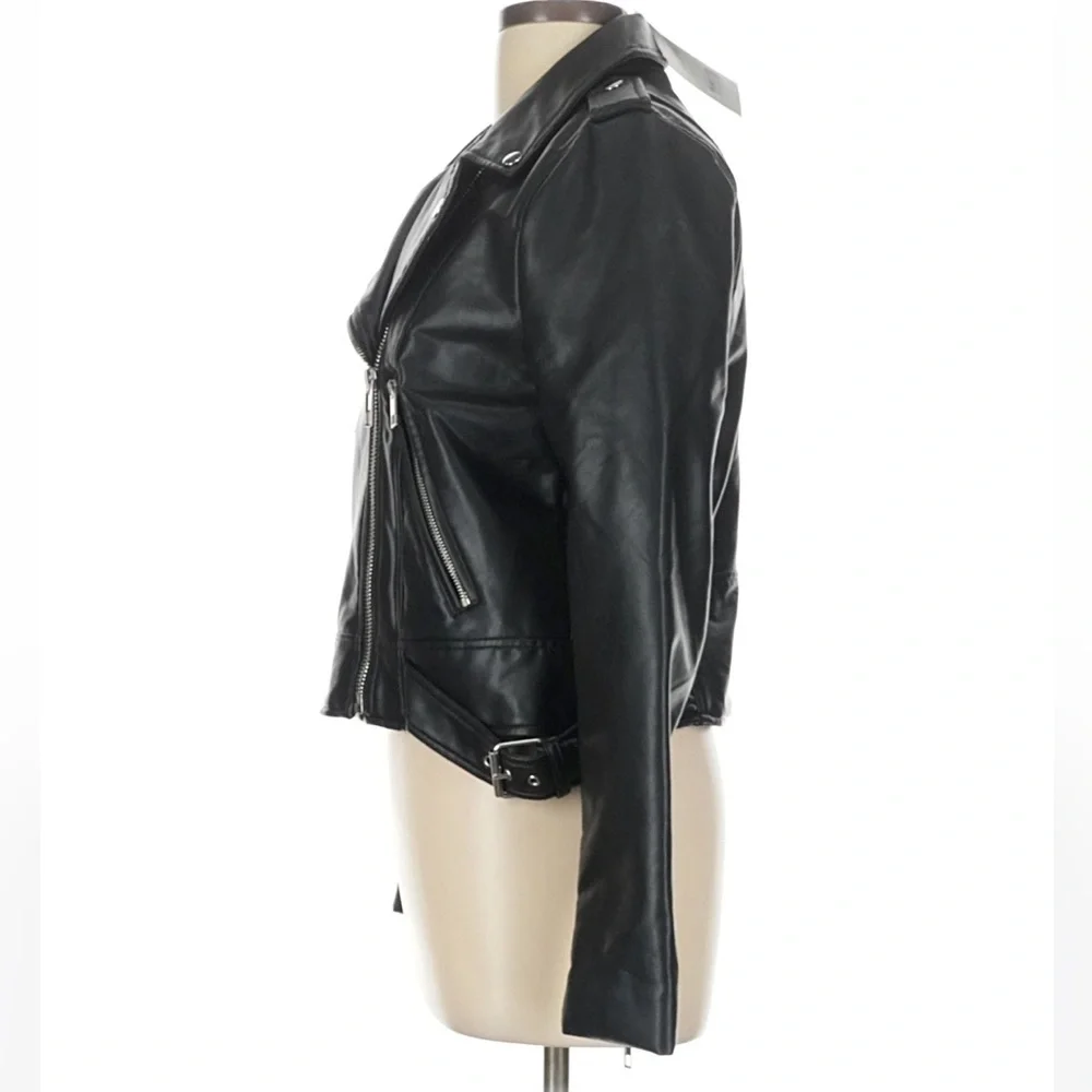 Zara Black Faux Leather Moto Jacket Biker Zip Jacket Women’s Large NWT - Picture 5 of 7